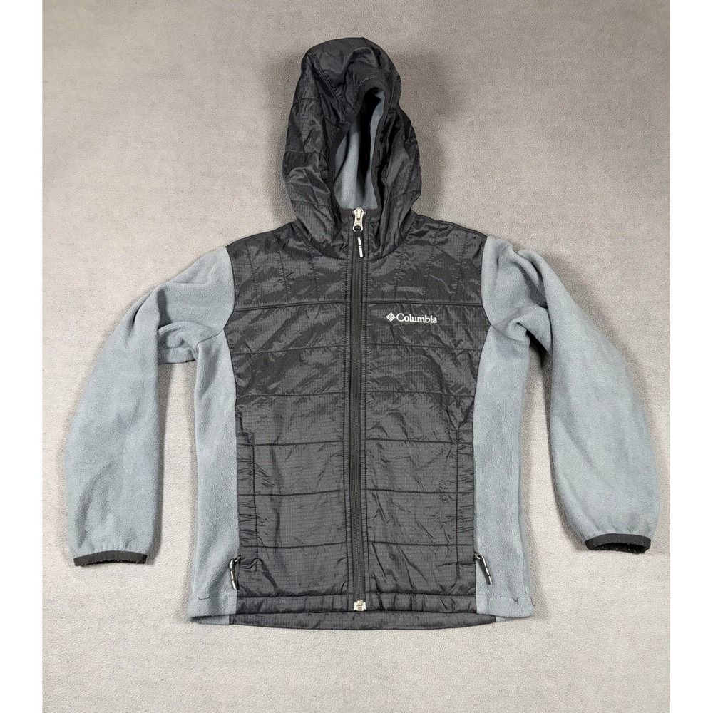 Columbia Full Zip Hoodie Youth XS Gray Black Hybrid Fleece Puffer Jacket